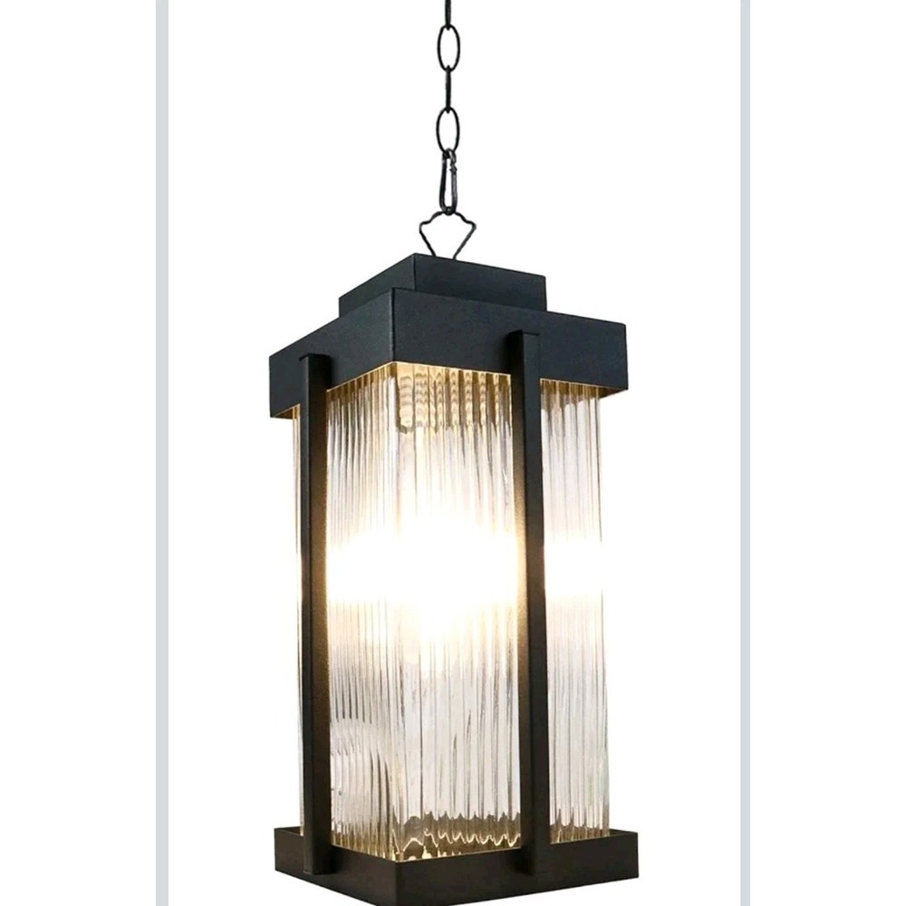 MONKFISH Modern Black Outdoor Pendant Light - Waterproof Hanging Lamp with...